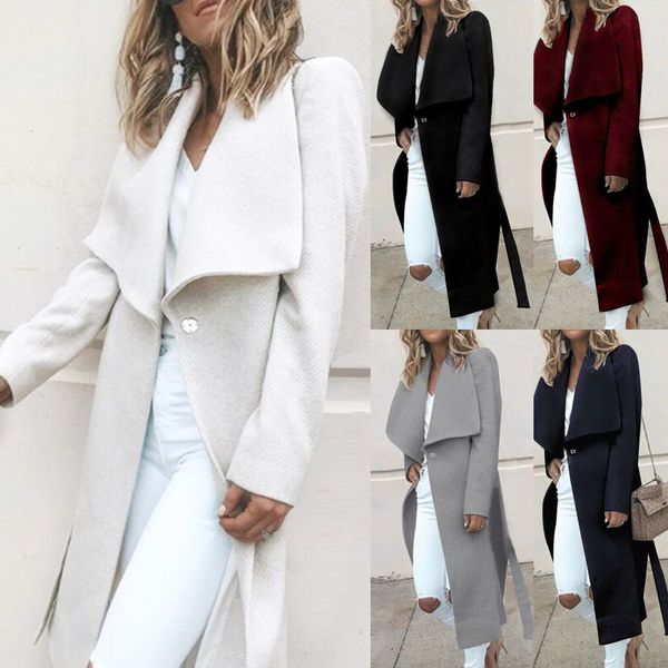 

women's wool & blends womens winter lapel button long trench coat jacket ladies overcoat outwear ladies' gift warm winterdirect sa, Black