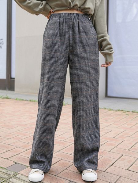 

dazy high waist glen plaid wool-mix pants 72k9#, Black;white