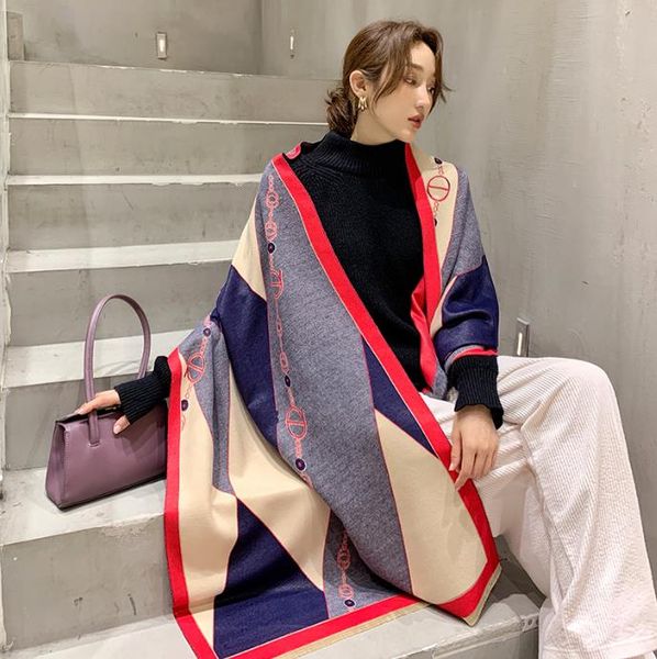

scarves 2021 winter scarf women cashmere fashion warm foulard lady horse color matching thicken soft shawls wraps, Blue;gray