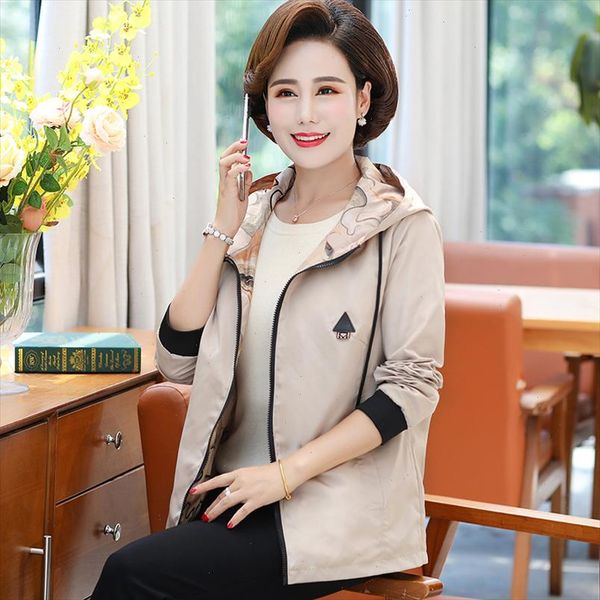 

two side wear female jacket new women autumn spring print long sleeve coat plus size hooded windbreak jacket 2021, Black;brown