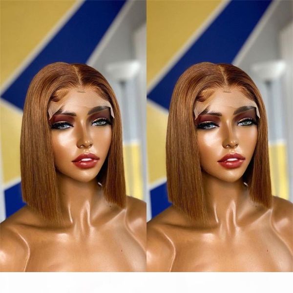 

150 density brown short bob human hair wigs for women straight bob brown lace front wig brazilian remy 13x6 bob wig, Black;brown