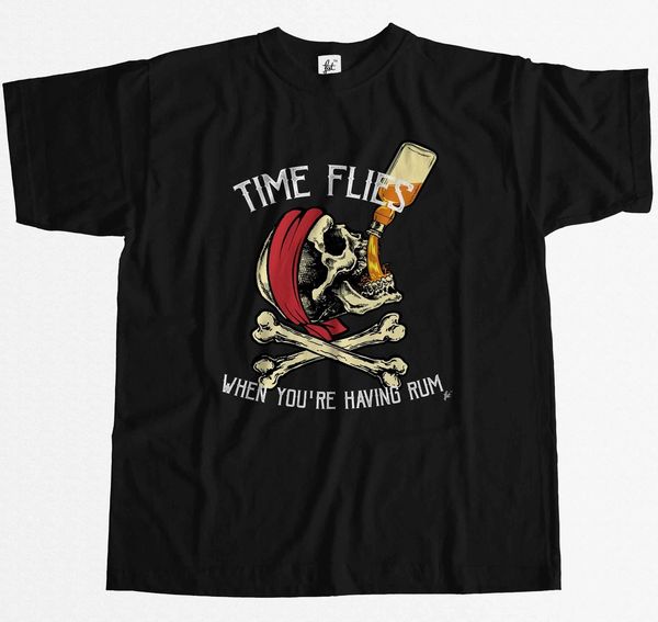 

новые мужчины fashion time flies когда вы имеете ром pirate skull drink mens t-shirt горячая майка спортивная с капюшоном hoodie