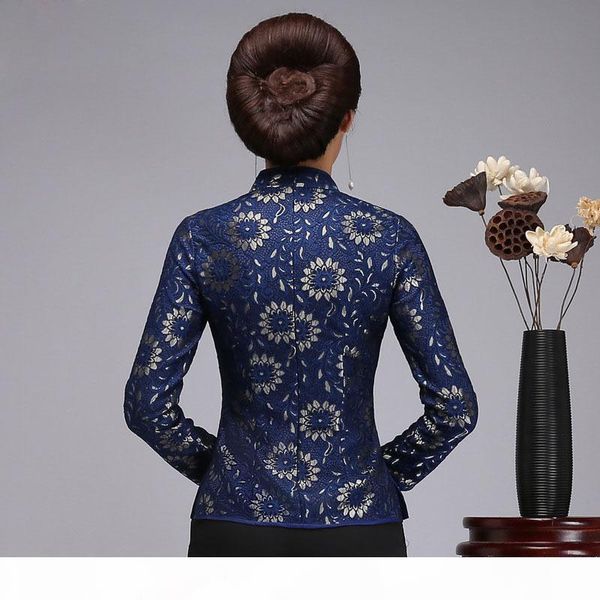 

chinese traditional style female shirt casual mandarin collar blouse purple button tang lace floral clothing plus size s-4xl, White