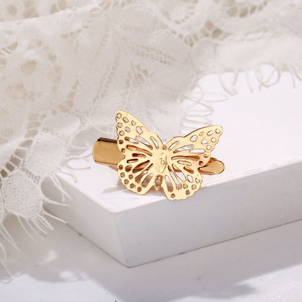 

jinwateryu fashion retro hollow golden butterfly hair clip creative simple side clip female same hair, Golden;silver