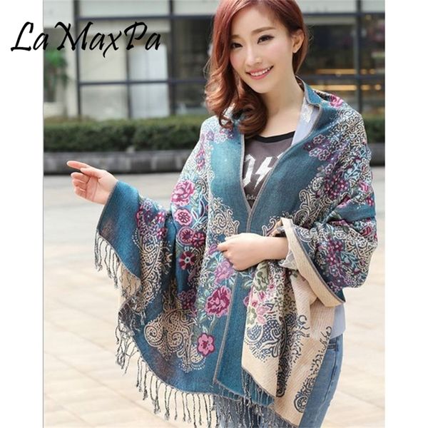 

lamaxpa new fashion winter women print tassel shawl printed cashmere scarf for female scarves echarpe y201007, Blue;gray