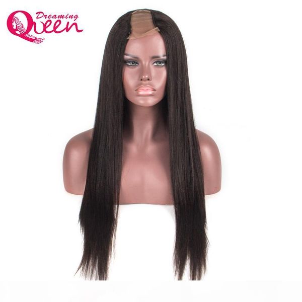 

light yaki straight hair u part virgin human hair wig 100% brazilian hair middle openning 2*4 inches size wig natural color ing, Black