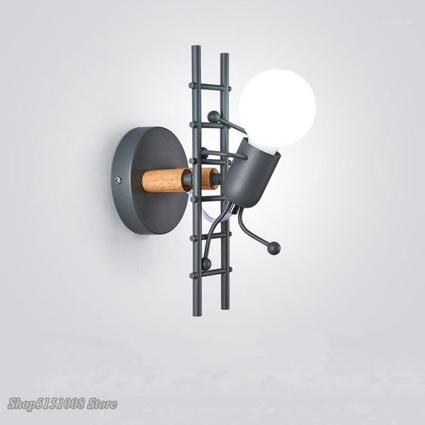 

modern nordic creative iron wall lamp little man climb stair bedside led wall light kid's room living room sconce decor1