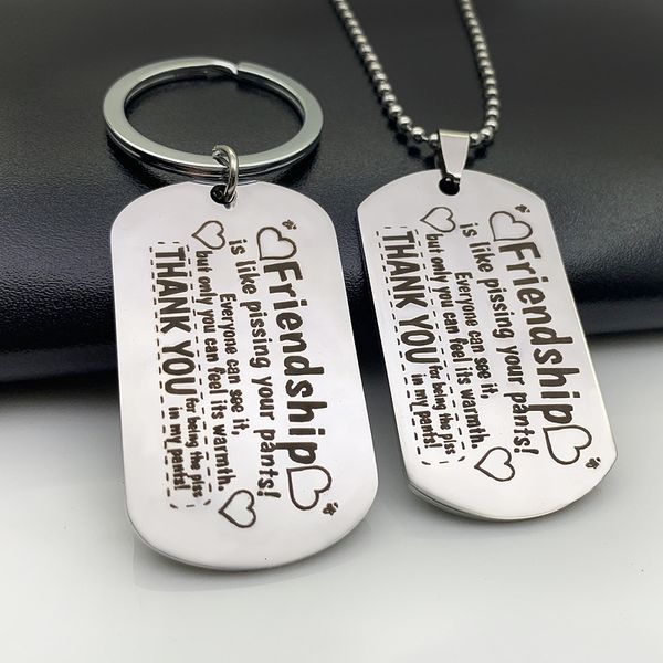 

friendship gift keychain necklace friend stainless steel keyring charm necklace key chain military dog tags good friends, Slivery;golden