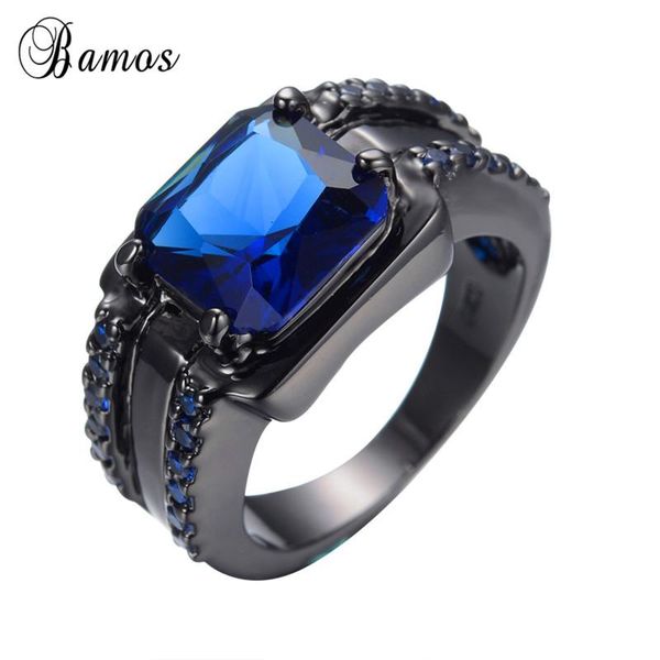 

cluster rings bamos female male square blue cut ring vintage big stone for women men black gold filled crystal jewelry size 6-12, Golden;silver