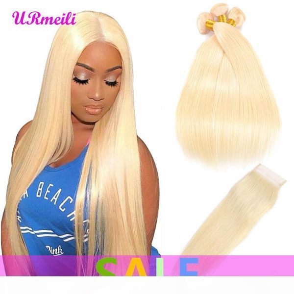 

613 straight virgin hair weave 613 blonde bundles with closure raw virgin indian remy straight human hair 3 4 bundles with closure, Black;brown