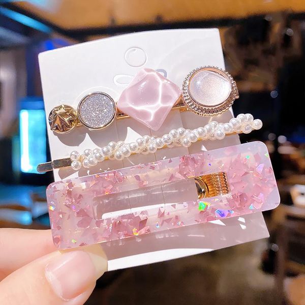 

hair accessories ins fashion women girls hairpins side clip jewelry trendy geometric pearl crystal barrettes