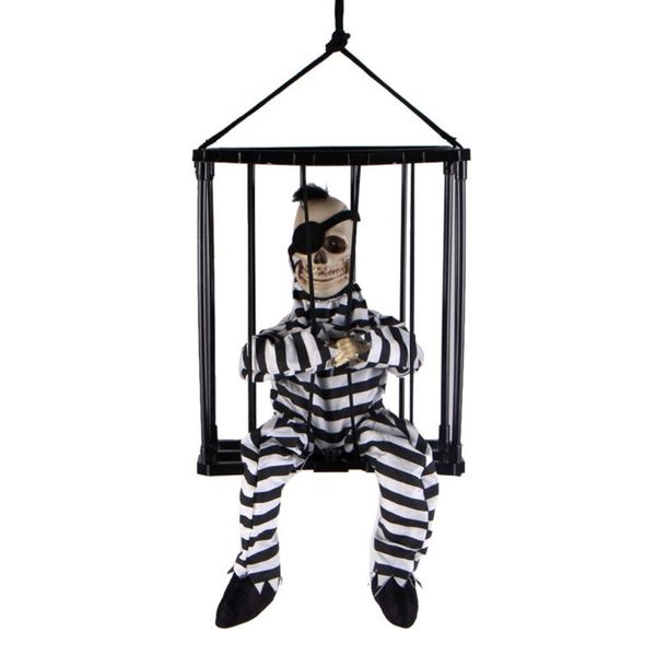 

halloween decoration induction skeleton skull death prisoner scary cage ghost q0115