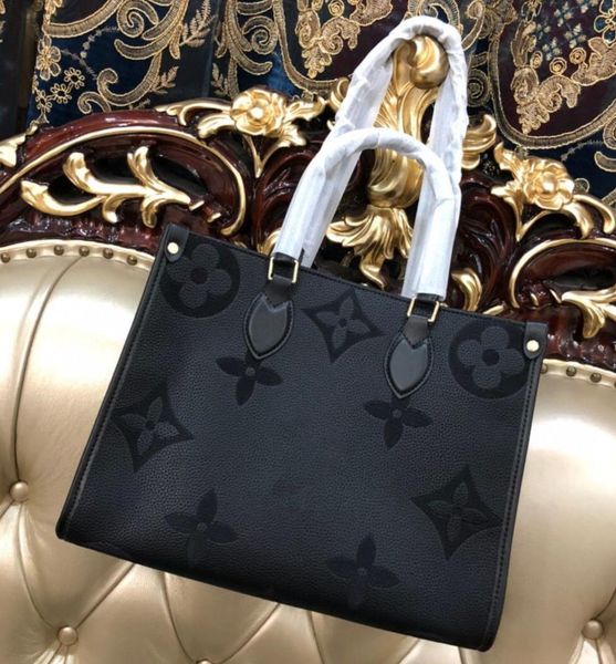 

2021 womens shoulder bags fashion leather onthego totes designers handbags bag purse flower ladies casual tote female handbag, Black