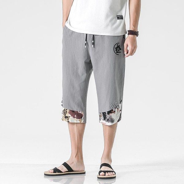 

2020 summer men's thin cotton and linen casual pants 7 points pants 11321, Black