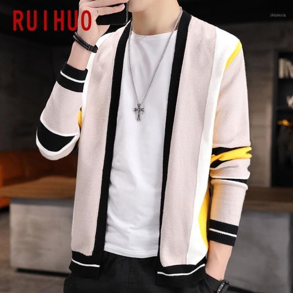 

ruihuo striped mens cardigan knitted autumn winter sweater men clothing casual warm coats 2020 autumn new arrival -3xl1, White;black