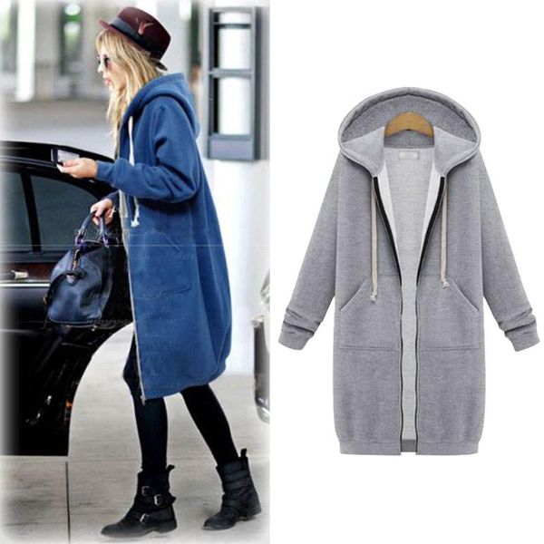 

women's trench coats women long jacket hoodies female casual coat winter hoody fleeces velvet inside grey warm plus size -9802, Tan;black
