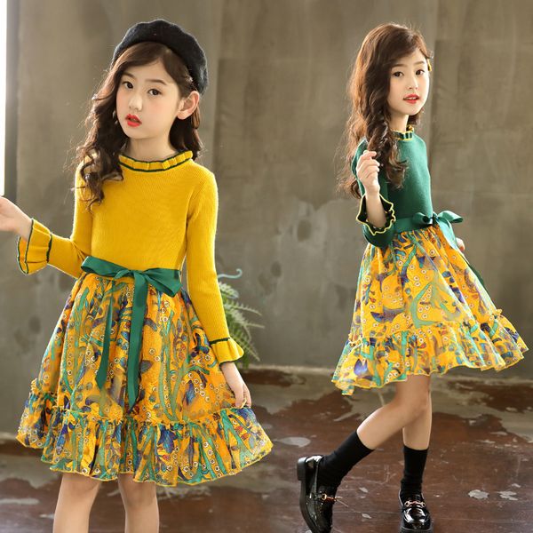

girls dress winter children clothing kids dress for wedding party toddler long sleeve princess brand fashion 2020 spring summer t200709, Red;yellow
