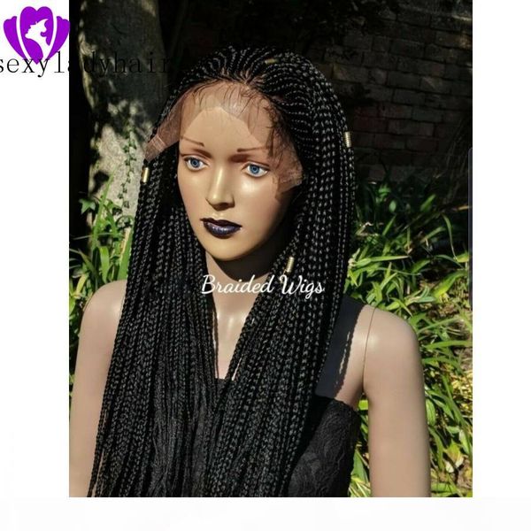 

new synthetic black color braided lace front wig box braiding hair braid lace front wigs for black women, Black;brown