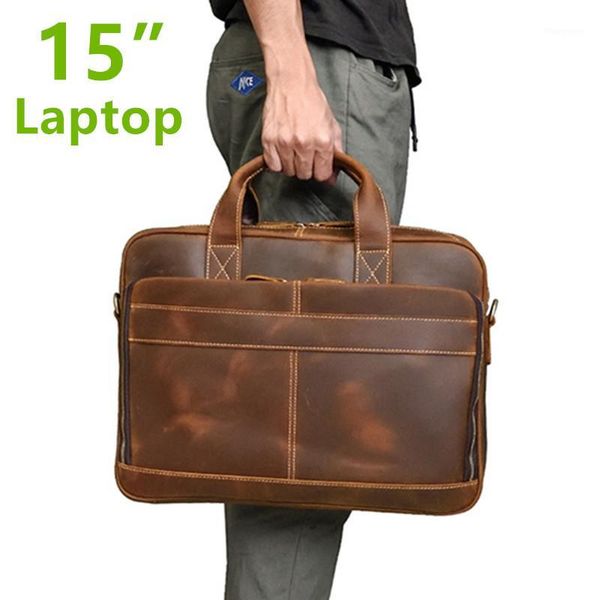 

natural vintage crazy horse leather men's briefcase big 15" lapbag1