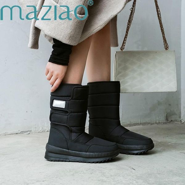 

women snow boots platform winter boots thick plush waterproof non-slip casual women winter shoes warm fur botas maziao, Black