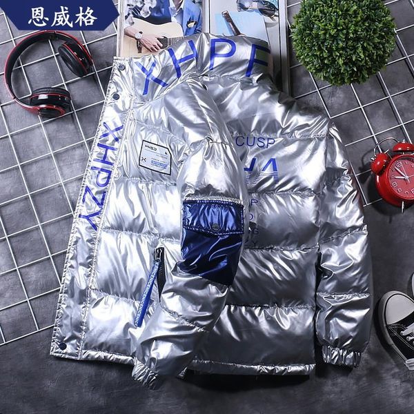 

5jgwf men's thickened autumn and winter korean fashion new cotton padded jacket coat bright face cotton padded coat, Black