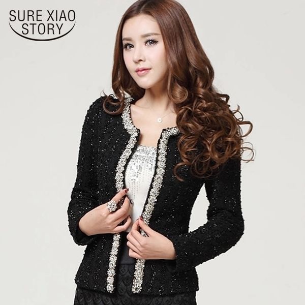 

abrigos mujer invierno long sleeve cardigan plus size coat women women fashion elegant beading diamond women jacket 661b 100 201026, Black;brown