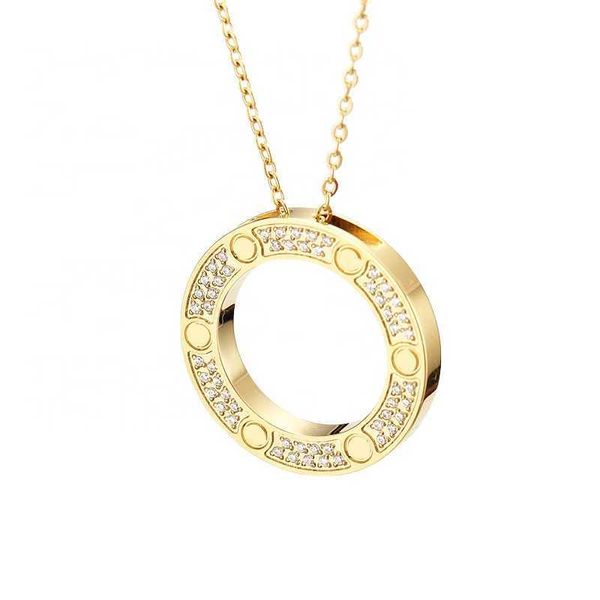 

fashion brand stainless steel jewelry with zircon round ring love screw pendant necklace, Silver
