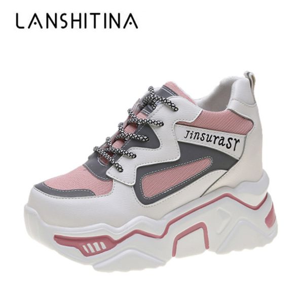 

2020 new platform women sneakers autumn stylish thick sole casual shoes 9.5cm breathable mesh walking shoes woman zapatos mujer 1020, Black;white