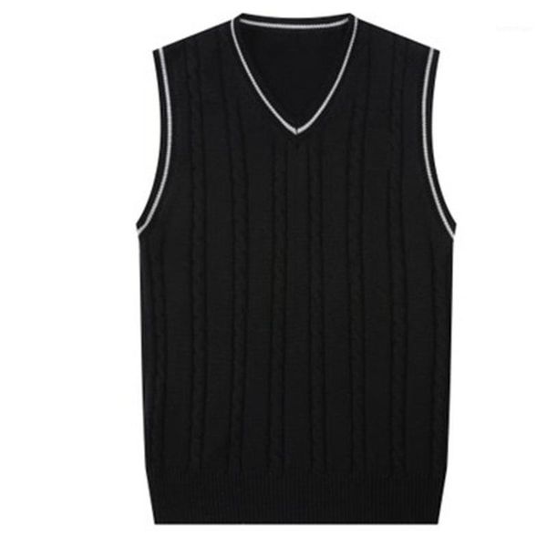 

men's vests men knitted vest sleeveless sweater pullover knitwear gilet formal student preppy casual black white 912-a7561