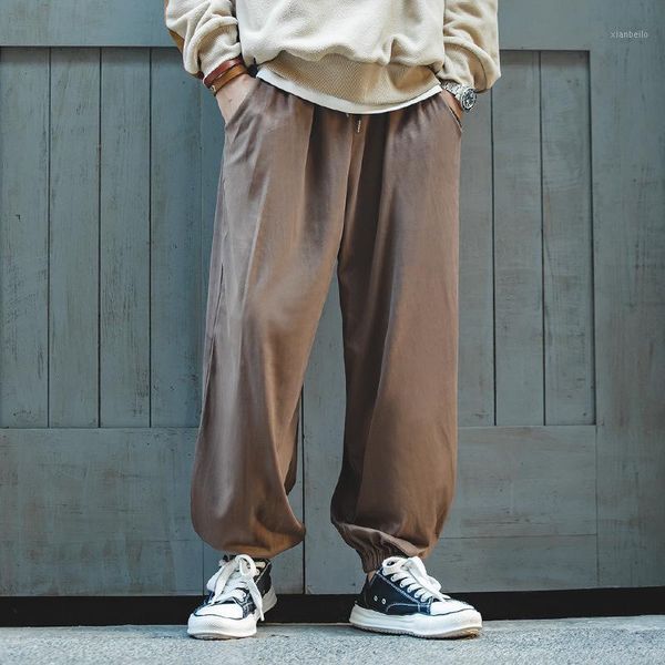 

mens clothing cargo pants american retro drape suede pant loose fit elasticated sports casual pants joggers men1, Black