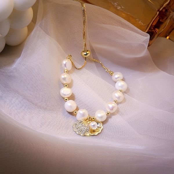 

laibj baroque pearl women's braceletbracelet version simple wind cool adjustable pull string sweet girl's bracelet korean bracelet, Golden;silver