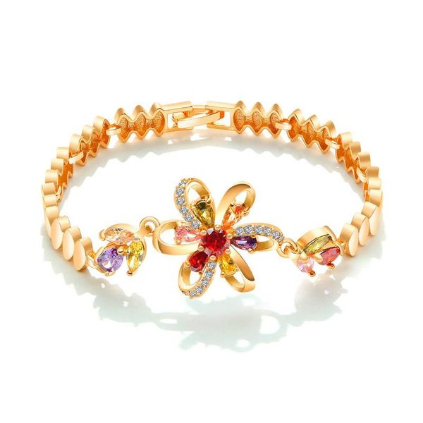 

циркон цветок браслет имитация золото цветные циркон copper plated 18k gold дама блестящая алмазный браслет женщины, Golden;silver