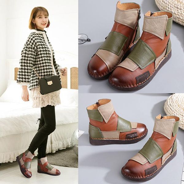 

women autumn shoes ankle boots big size genuine leather women shoes spring short boots botas mujer, Black