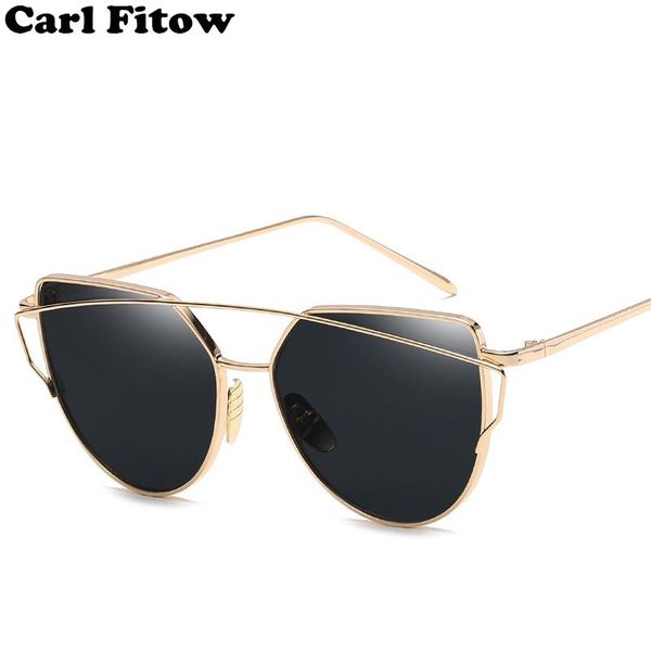 

2020 mirror cateye sunglasses women vintage metal reflective glasses shopping brand designer lunette de soleil femme uv400, White;black