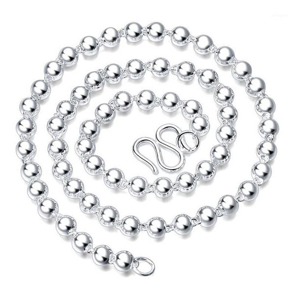 

chains fine pure s999 sterling silver chain women men 3-6mmw smooth bead link necklace 18-28inch1