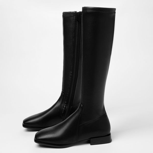 

fashion women's high boots winter 2020 knee high boots women shoes flat casual zipper black white long boot shoes ladies elegant
