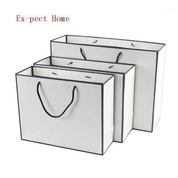 

100pcs/lot 3 size available white with black side new style boutique paper bag gift packaging bag with handle1