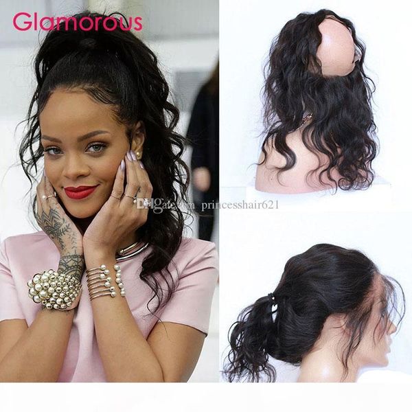 

glamorous 100% original human hair closure body wave virgin hair 360 lace frontal closure 8-20inch 360 frontal closures for black women, Black;brown