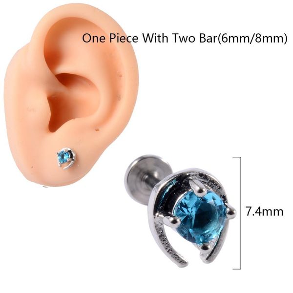 

1pc cz gem ear tragus helix cartilage 361l surgical steel water drop crystal ear lobe stud labret bar ring body piercing q sqcbjy, Silver