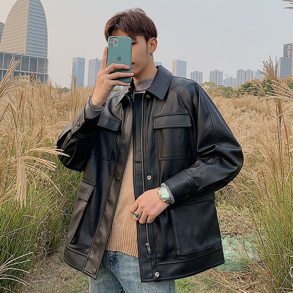 

2021 men's autumn/winter fine new pure leather jacket male wear nk47, Black;brown