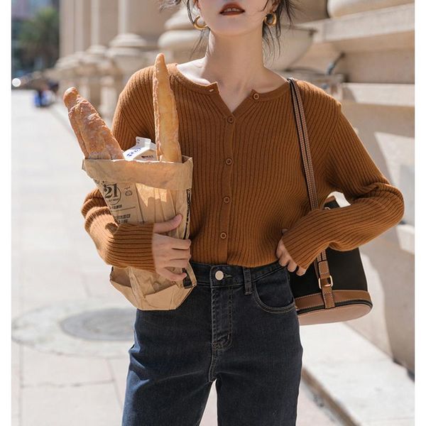 

french elegant cardigan coat women's knitted sweater autumn/winter outer wear short, White