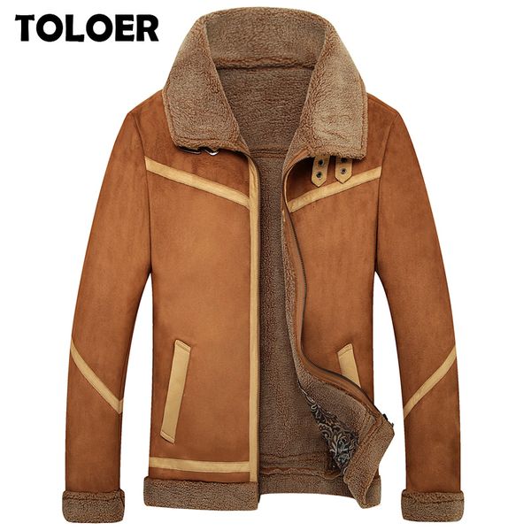 

aviator motorcycle jacket men fleece warm casual winter thick coats men's teddy fashion jackets mens fur collar windproof parkas, Black