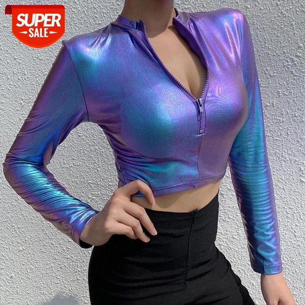 

normov women skinny with zipper o neck long sleeve shine tpos solid kintted polyester femme club #mv9g, White