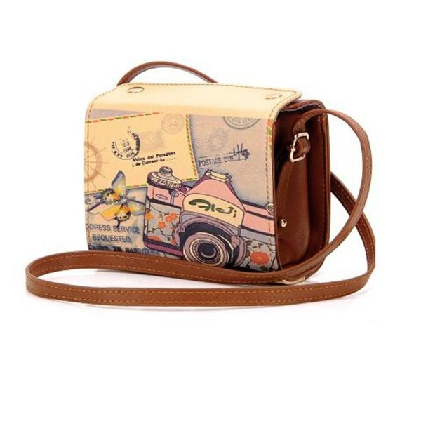 

new leather flap clutch bags cartoon camera printing day purse hand bags women cross body bag for girl wristlet-30