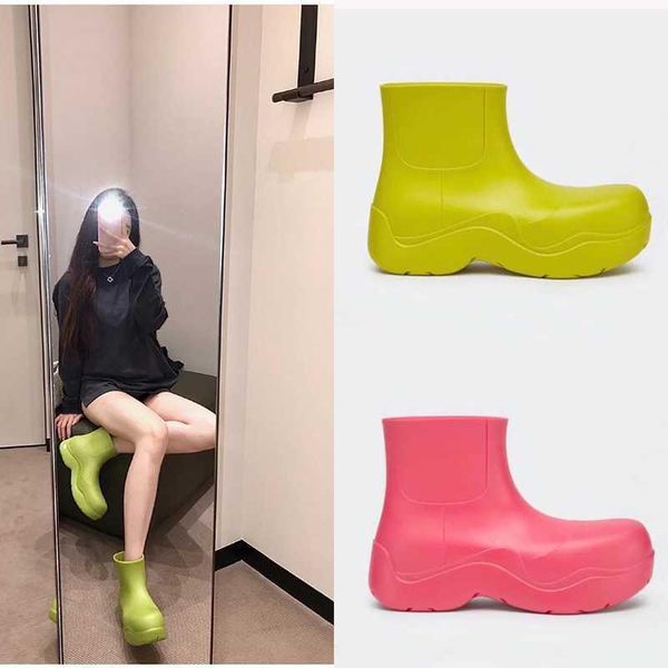 

women boots rain boots candy-colored thick-soled heightened short-tube waterproof rain women shoes1, Black