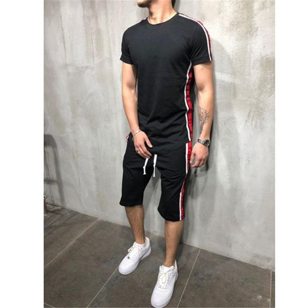 

2020 summer men casual outfits short sleeve o-neck t-shirt high waist pants outfits men jogging outfit training clothes set, Gray