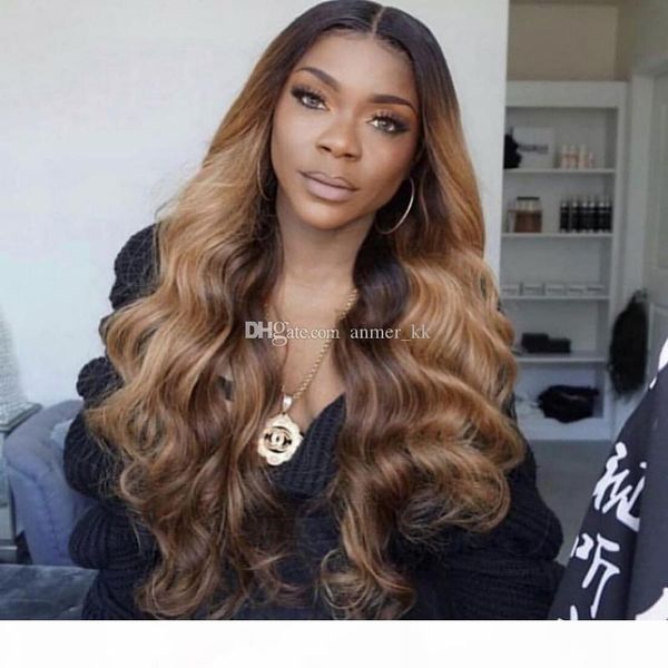 

новое прибытие 150% плотность два тона цвета волос человеческого парика # 1b # 30 ломбера фронт шнурка девственницы бразильские полного пари, Black;brown