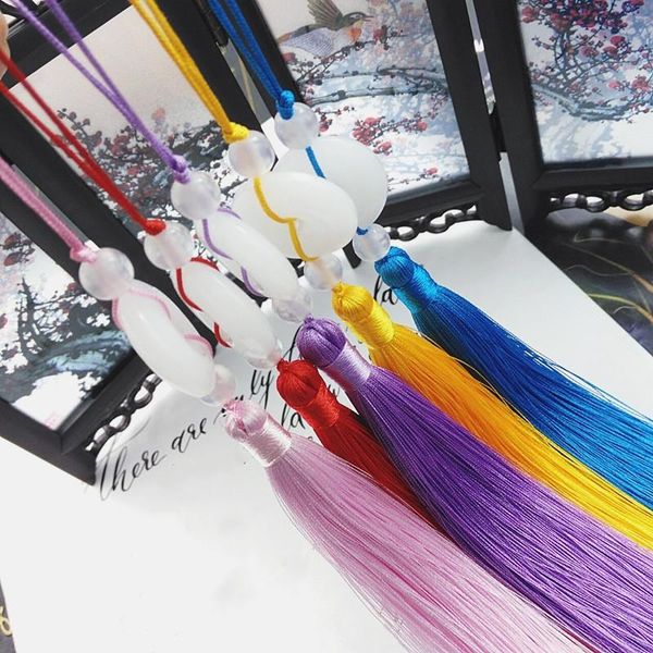 

2pcs new white jade peace buckle tassel fringe keychain caps straps diy jewelry making charms pendants accessories craft tassels h wmtqtw
