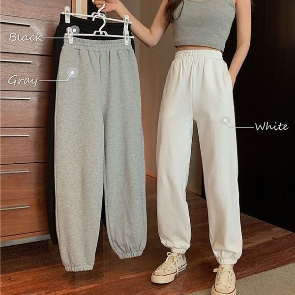 

women casual loose jogging pants plus size female fashion elastic waist streetwear trousers 201106, Black;white