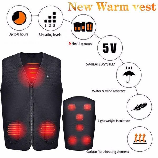 

outdoor t-shirts 8 heating zones electric usb heated warm vest coat jacket clothing skiing hiking fishing 71, Gray;blue